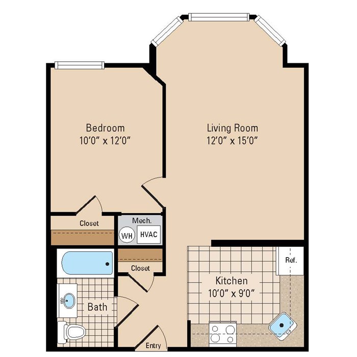 The Brentwood One Bedroom Floor Plan
